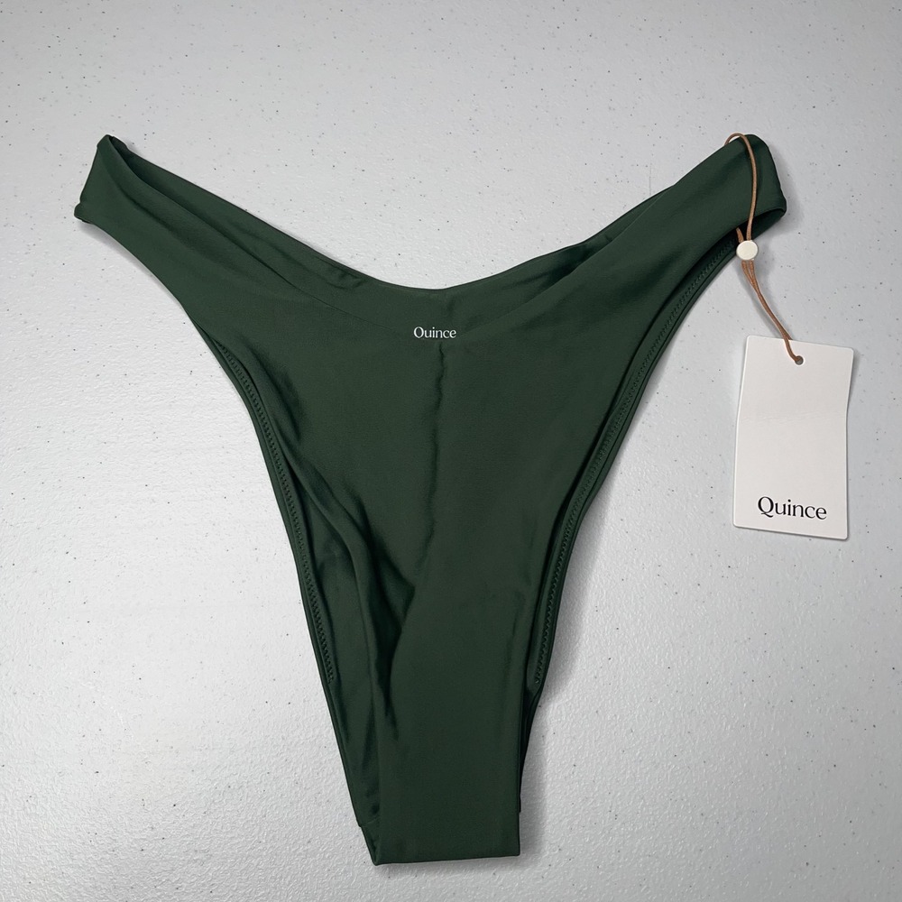 Quince Italian High Leg Bikini Bottom Palm Forest Green Swimwear Womens M NWT
